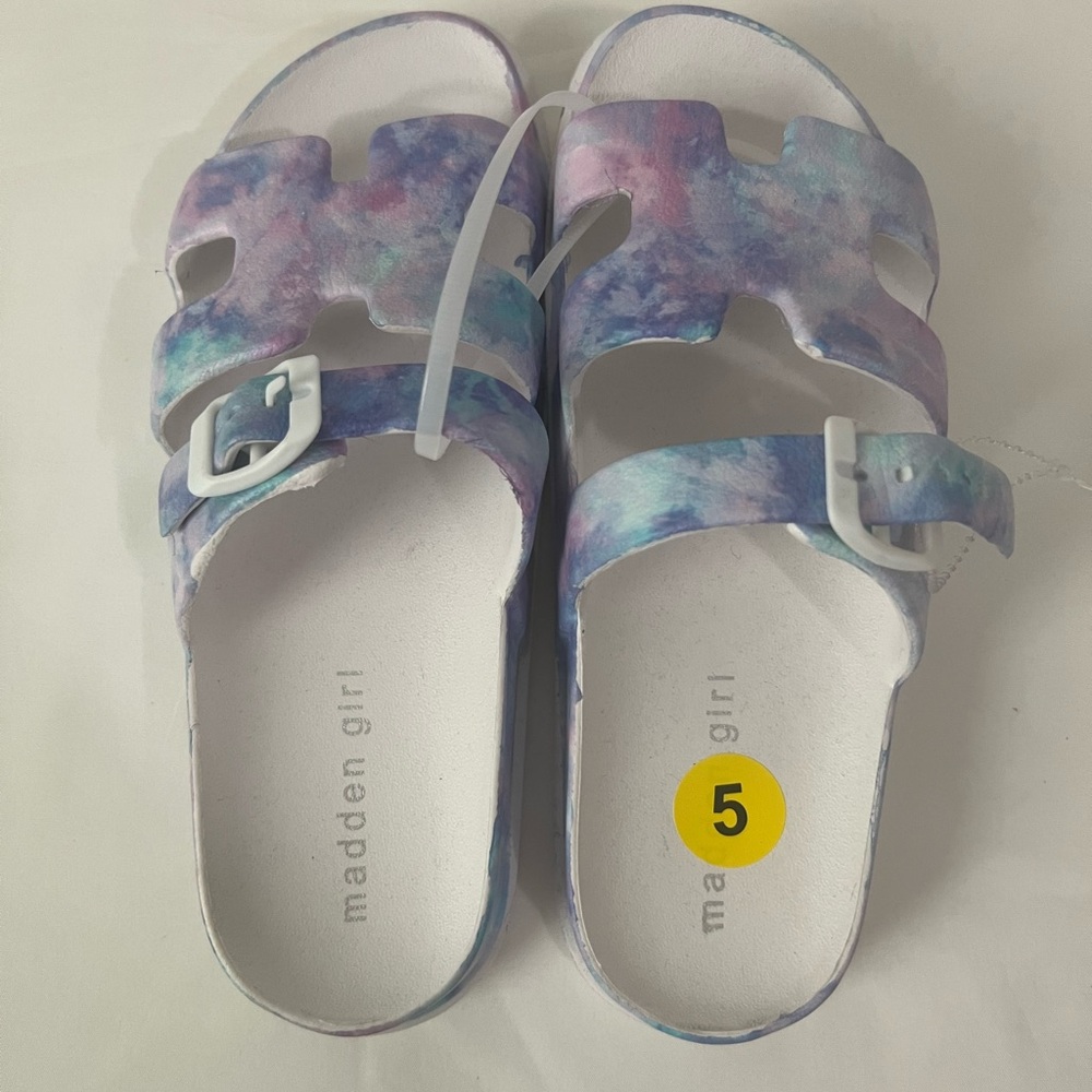 Madden Girl Blue and Purple Watercolor Slide Sandals, Brand New - Picture 2 of 8